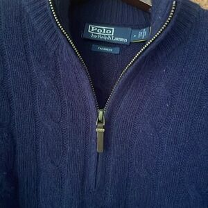 $495 Polo Ralph Lauren Cashmere Navy Cable 1/4